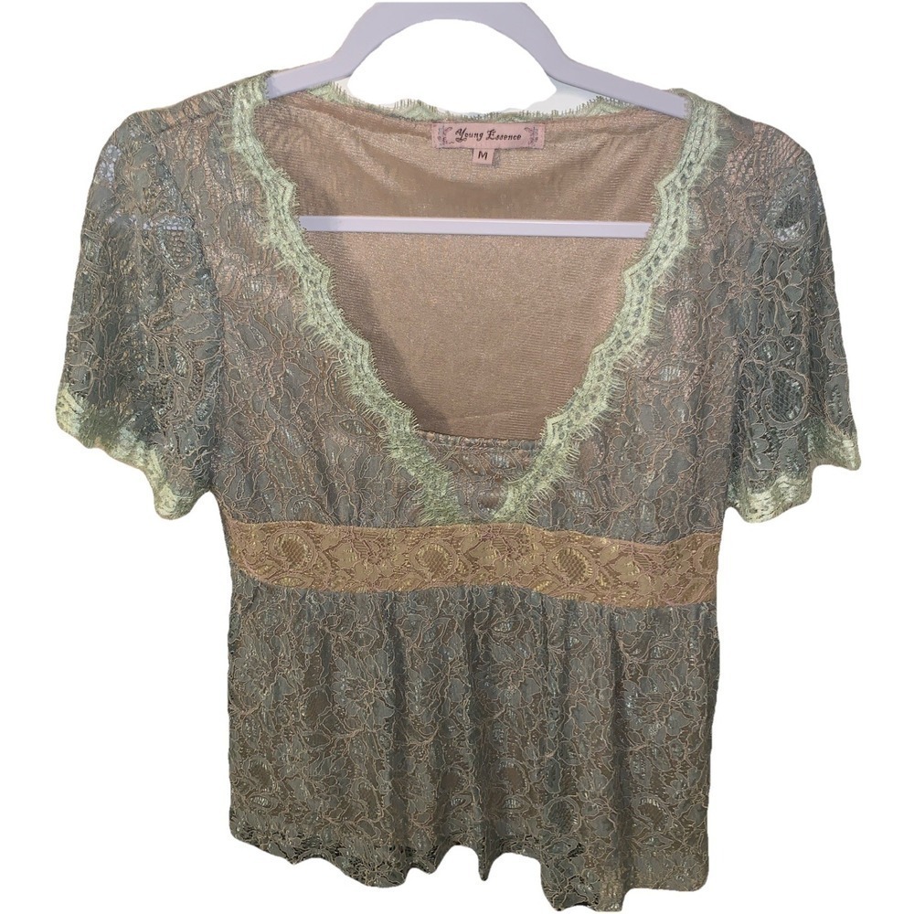 Vintage Young essence lace blouse, size M, short sleeves